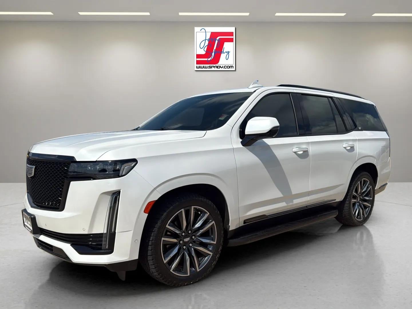 2021 Cadillac Escalade Sport in Crystal White Tricoat — front three-quarter view